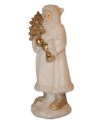 Weihnachtsmann mit Baum, weiß/gold multicolor, stehend, Glitzereffekt, Polyresin