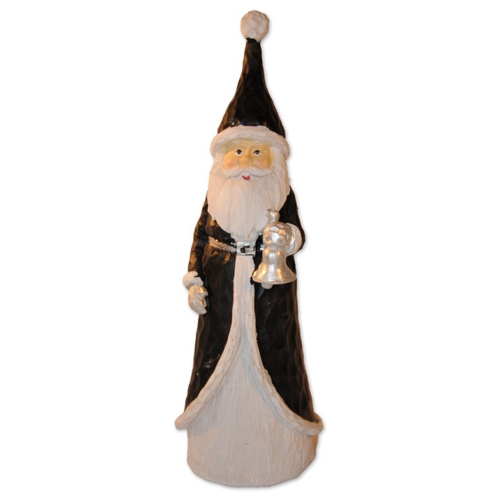 Weihnachtsmann mit Glocke, weiß/schwarz/silber, Polyresin, handmade