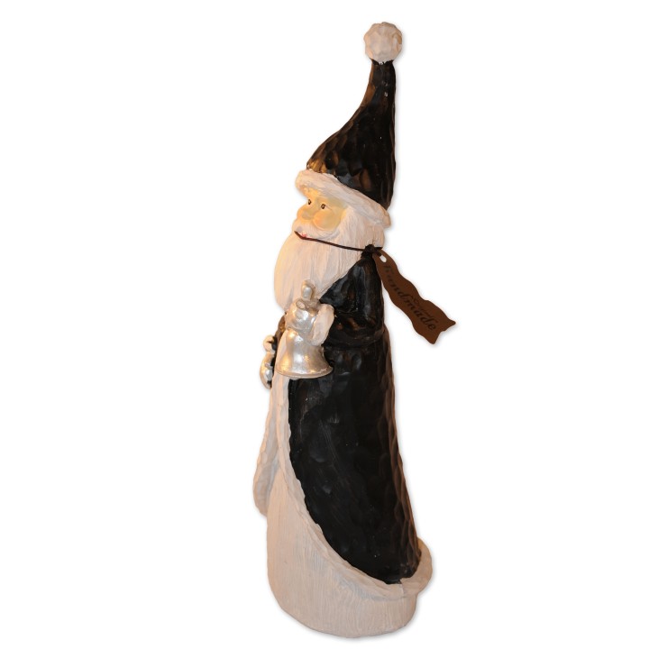 Weihnachtsmann mit Glocke, weiß/schwarz/silber, Polyresin, handmade