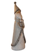 Weihnachtsmann mit Kranz, grau/weiß/silber, Polyresin