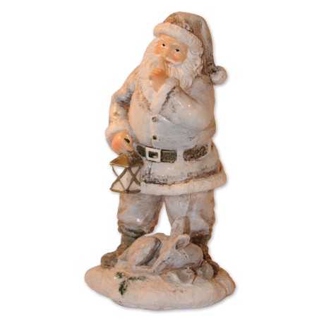 Weihnachtsmann mit Reh, weiß multicolor, Glitzereffekt