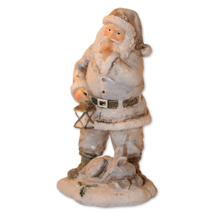 Weihnachtsmann mit Reh, weiß multicolor, Glitzereffekt