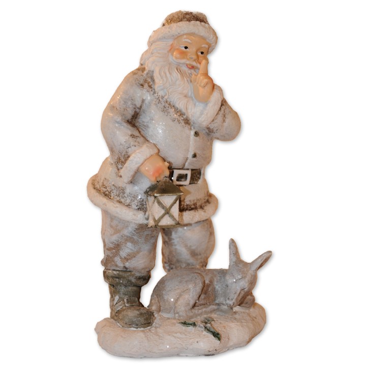 Weihnachtsmann mit Reh, weiß multicolor, Glitzereffekt