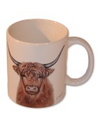 Tasse, Hochlandrind, Steingut, weiß, Höhe 10 cm, Durchmesser 8 cm