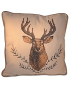 Motivkissen, Hirsch, creme, Hirschkopf mit Pflanze, 45x45 cm
