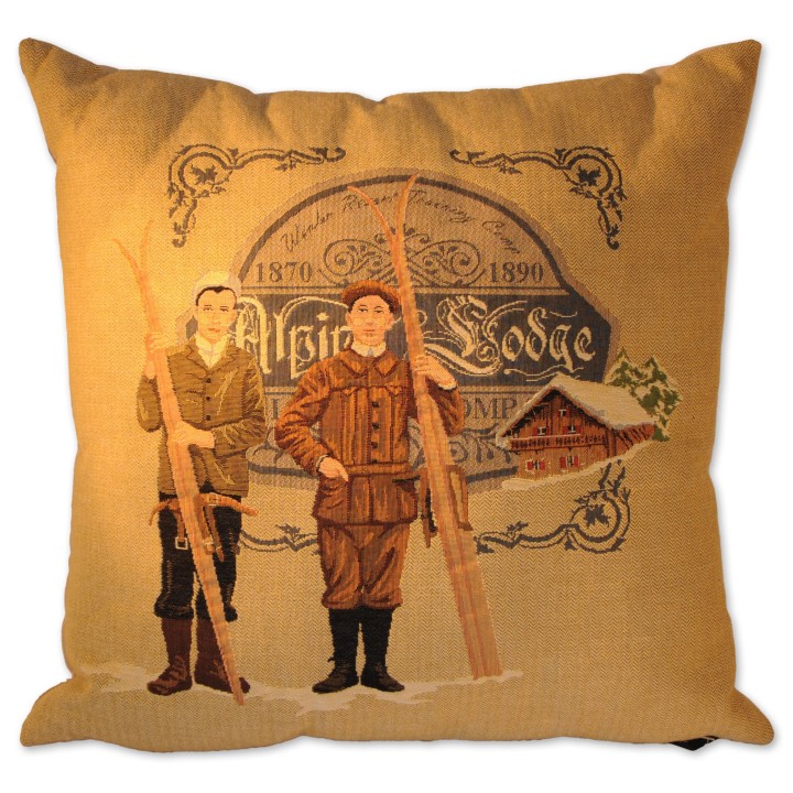 Motivkissen, beige, Skifahrer, Alpin Lodge, Gobelin, 45x45 cm