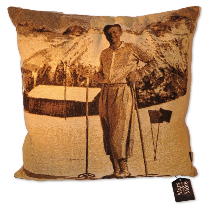 Motivkissen, beige, Skifahrer, Retro, 45x45 cm