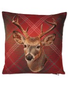 Kissenhülle, rotkariert, Hirschkopf, beidseitig, 45x45 cm
