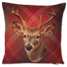 Kissenhülle, rotkariert, Hirschkopf, beidseitig, 45x45 cm