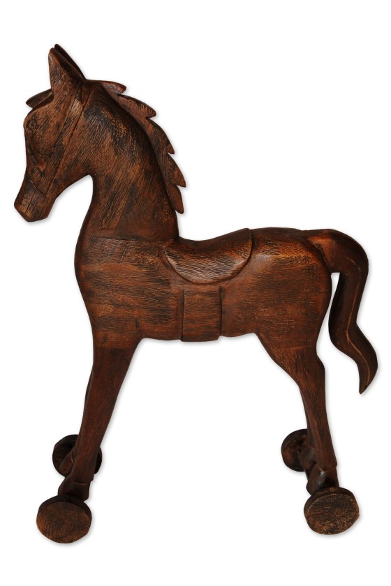 Pferd auf Rädern, Artisanal, natur, braun, Holz, 49x13,5x56 cm