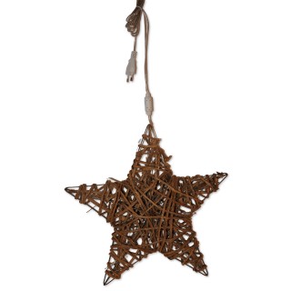 Stern mit Lichterkette, Rattan, braun, Raw Willow, 40x40x10 cm