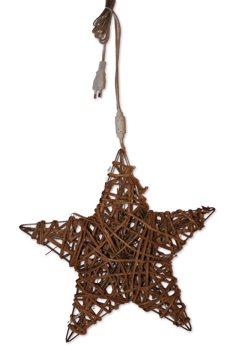 Stern mit Lichterkette, Rattan, braun, Raw Willow, 40x40x10 cm