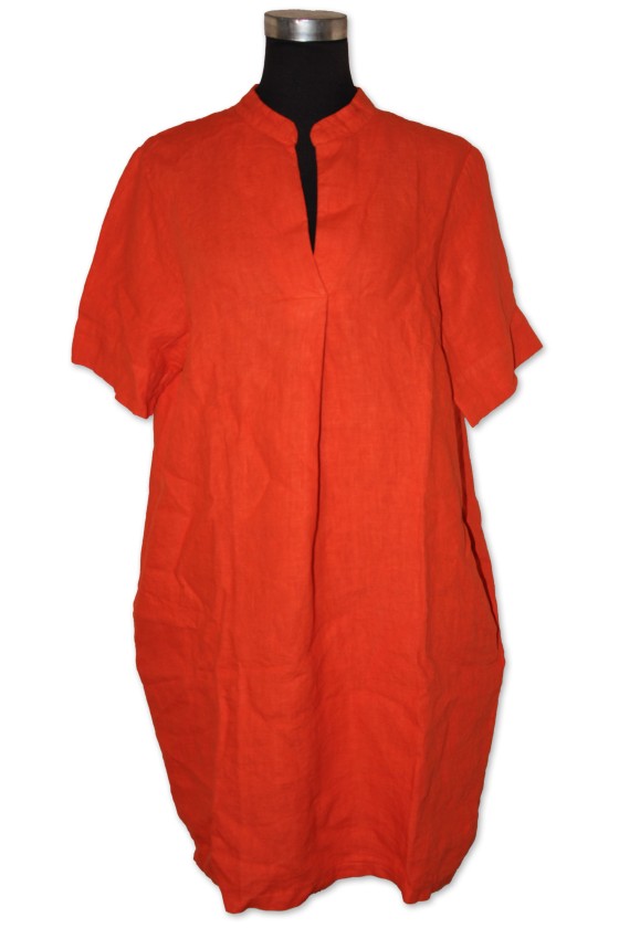 Kleid, Hemdblusenkleid, 100% Leinen, Organic, orange, One Size, Silkroad