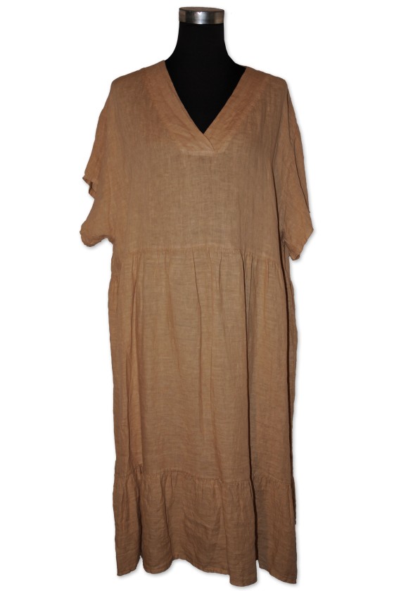 Kleid, 100% Leinen, camel, One Size, bequemer Schnitt