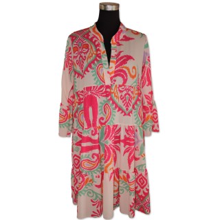 Kleid, Kurzkleid, creme/multicolor pink gemustert, One Size