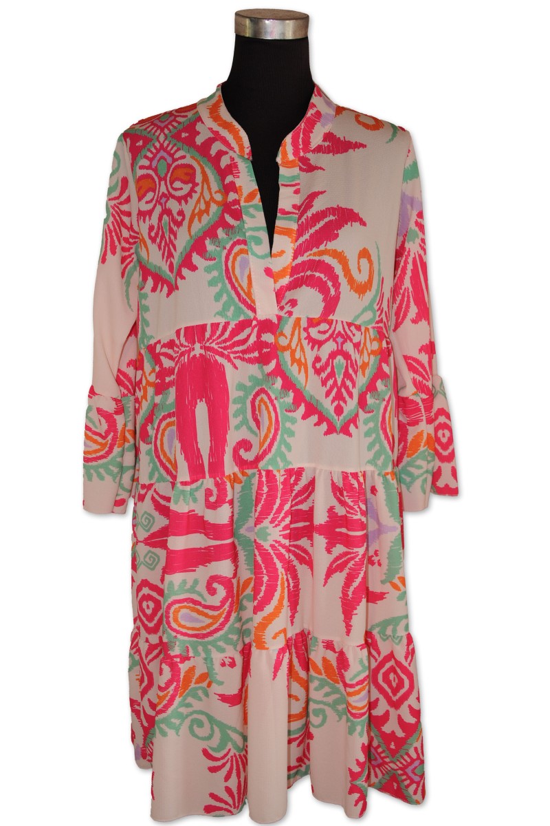 Kleid, Kurzkleid, creme/multicolor pink gemustert, One Size