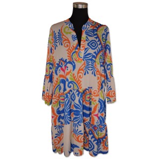 Kleid, Kurzkleid, creme/multicolor blau gemustert, One Size