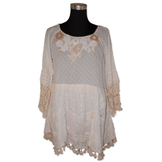 Tunika, weiß/creme, 100% Baumwolle, Lochstickerei, Gr. M/L