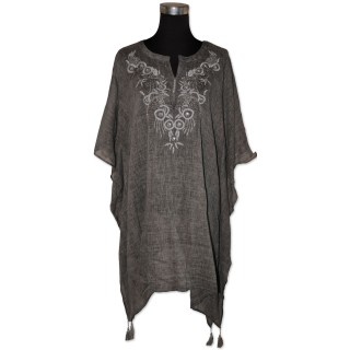 Tunika, antrazith/hellgrau, vorne bestickt mit Perlen, 100% Baumwolle, One Size