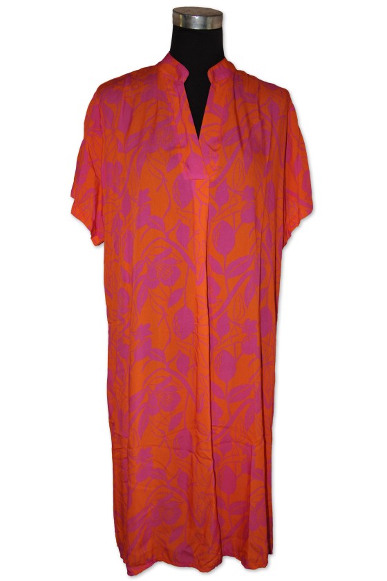Kleid, orange/aranico geblümt, 100% Viscose, One Size Gr. 34 - 46, V.Milano