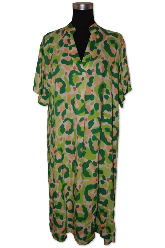 Kleid, grün/multicolor gemustert, 100% Viscose, One Size Gr. 36 - 46, V.Milano