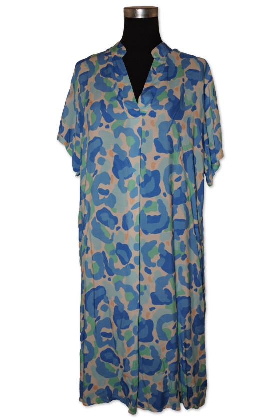 Kleid, hellblau/türkis gemustert, 100% Viscose, One Size Gr. 36 - 46, V.Milano