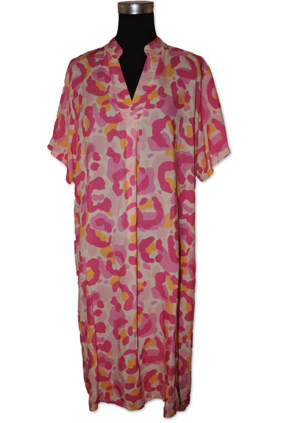 Kleid, pink/orange gemustert, 100% Viscose, One Size Gr. 36 - 46, V.Milano