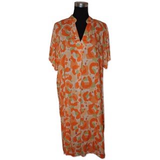 Kleid, orange/grün gemustert, 100% Viscose, One Size Gr. 36 - 46, V.Milano