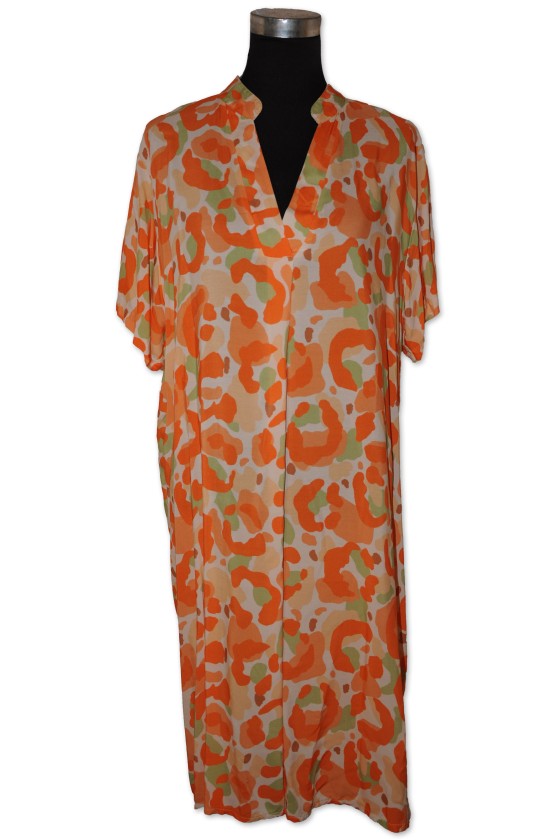 Kleid, orange/grün gemustert, 100% Viscose, One Size Gr. 36 - 46, V.Milano