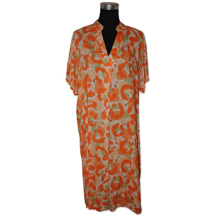 Kleid, orange/grün gemustert, 100% Viscose, One Size Gr. 36 - 46, V.Milano