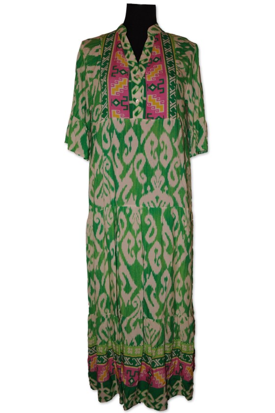 Kleid, lang, Ethno-Muster, grün/pink multicolor, 100% Viscose, One Size