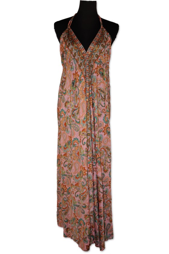 Kleid, lang, rosa/multicolor gemustert, One Size