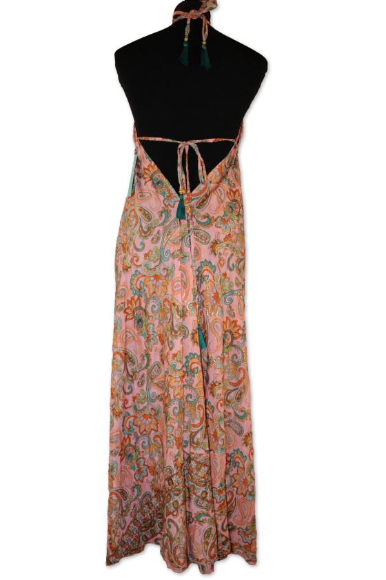 Kleid, lang, rosa/multicolor gemustert, One Size