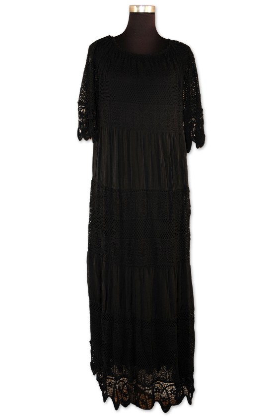 Kleid, schwarz uni, lang, Spitzen, One Size