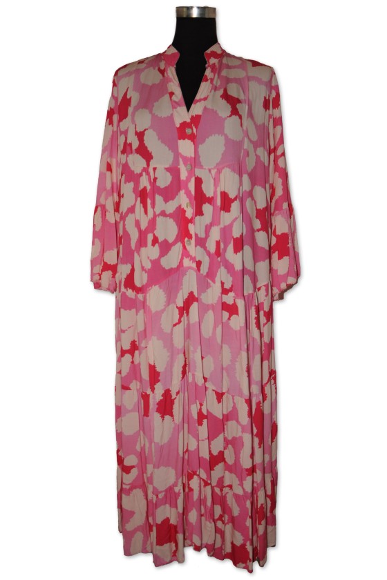 Kleid, lang, pink/creme gemustert, 100% Viscose, One Size