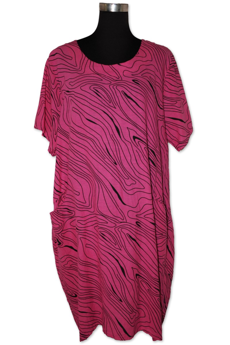 Kleid, pink gemustert, 100% Leinen, One Size