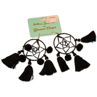 Ohrringe, Hänger, Traumfänger schwarz mit Pompons schwarz