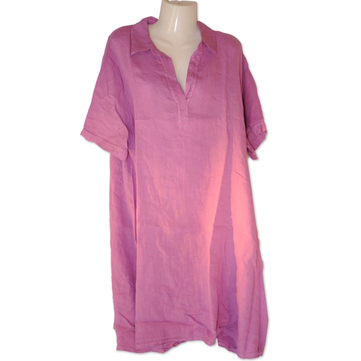 Kleid, Hemdblusenkleid, flieder uni, 100% Leinen