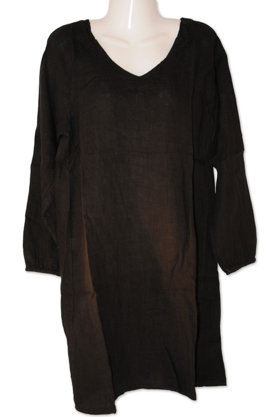Kleid, Blusenkleid, schwarz uni, 100% Leinen
