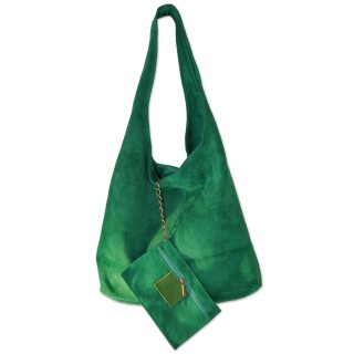 Beuteltasche, Tasche, smaragdgrün, 100% Wildleder