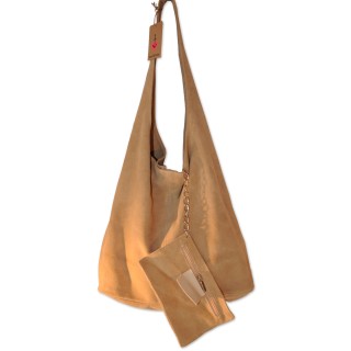 Beuteltasche, Tasche, hellbeige, 100% Wildleder