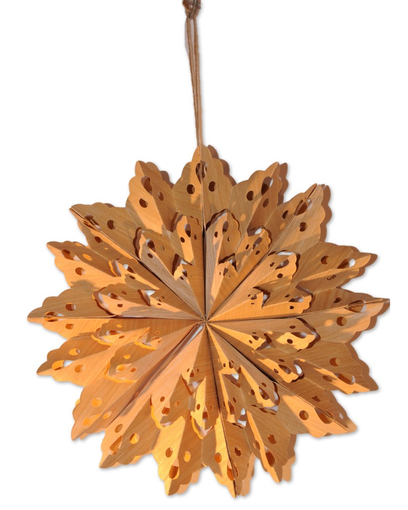 Papierstern, natur, Holzoptik, Durchmesser 30 cm, beidseitig verwendbar