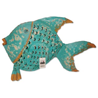 Windlicht, Fisch, Metall lackiert türkis/orange
