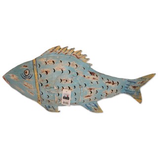 Windlicht, Fisch, Metall lackiert, hellblau