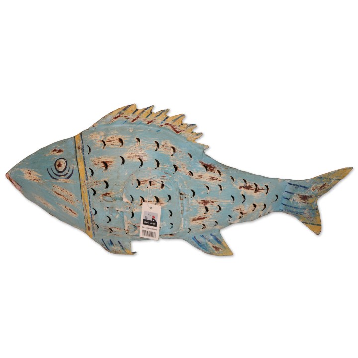 Windlicht, Fisch, Metall lackiert, hellblau