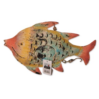 Windlicht, Fisch, Metall lackiert, türkis/orange/gelb