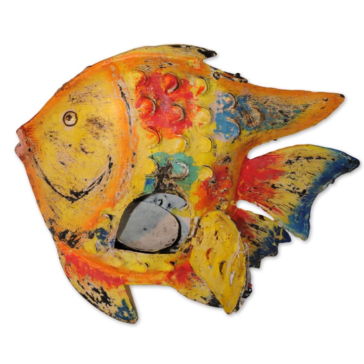 Windlicht, Fisch, Metall lackiert multicolor