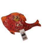 Windlicht, Fisch, Metall lackiert, rot/multicolor