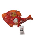 Windlicht, Fisch, Metall lackiert, rot/multicolor