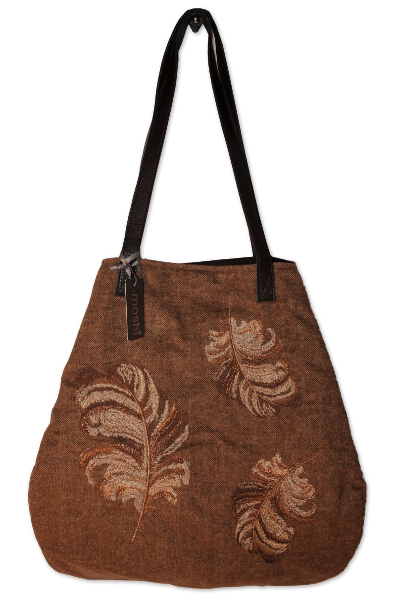 Shoulder bag Penelope, brown, Textil, braun, bestickt